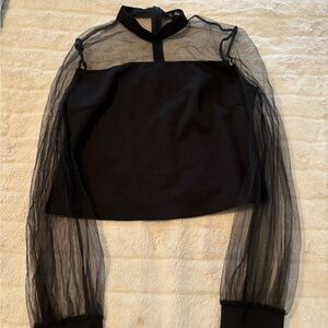 SHEIN balloon mesh sleeved crop top